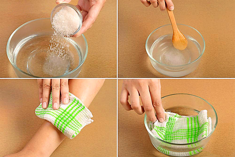 single-step-method-soak-a-flannel-cloth-in-epsom-salt-solution-to-make-warm-compress-ansd-use